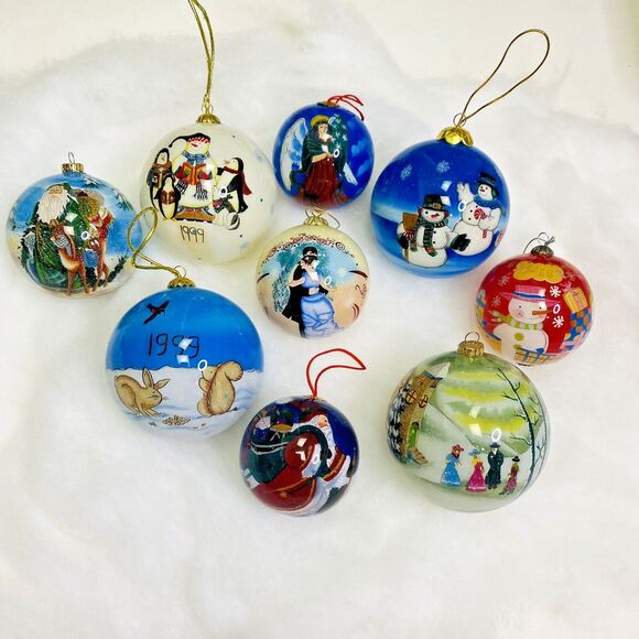 Christmas Holiday Ornaments Glass Inside Art Reversed Hand Painted Peggy Abrams - Picture 1 of 15